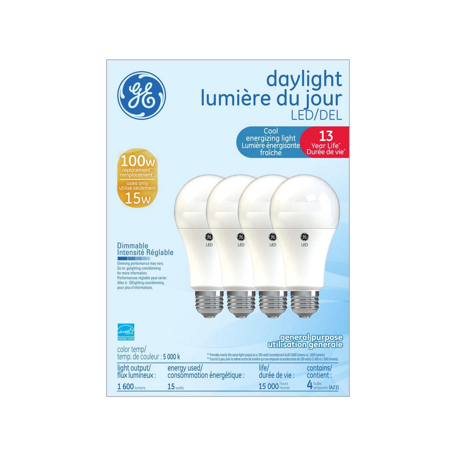 GE 15W DEL A21 ESTAR LUMIÈRE DU JOUR 4P
