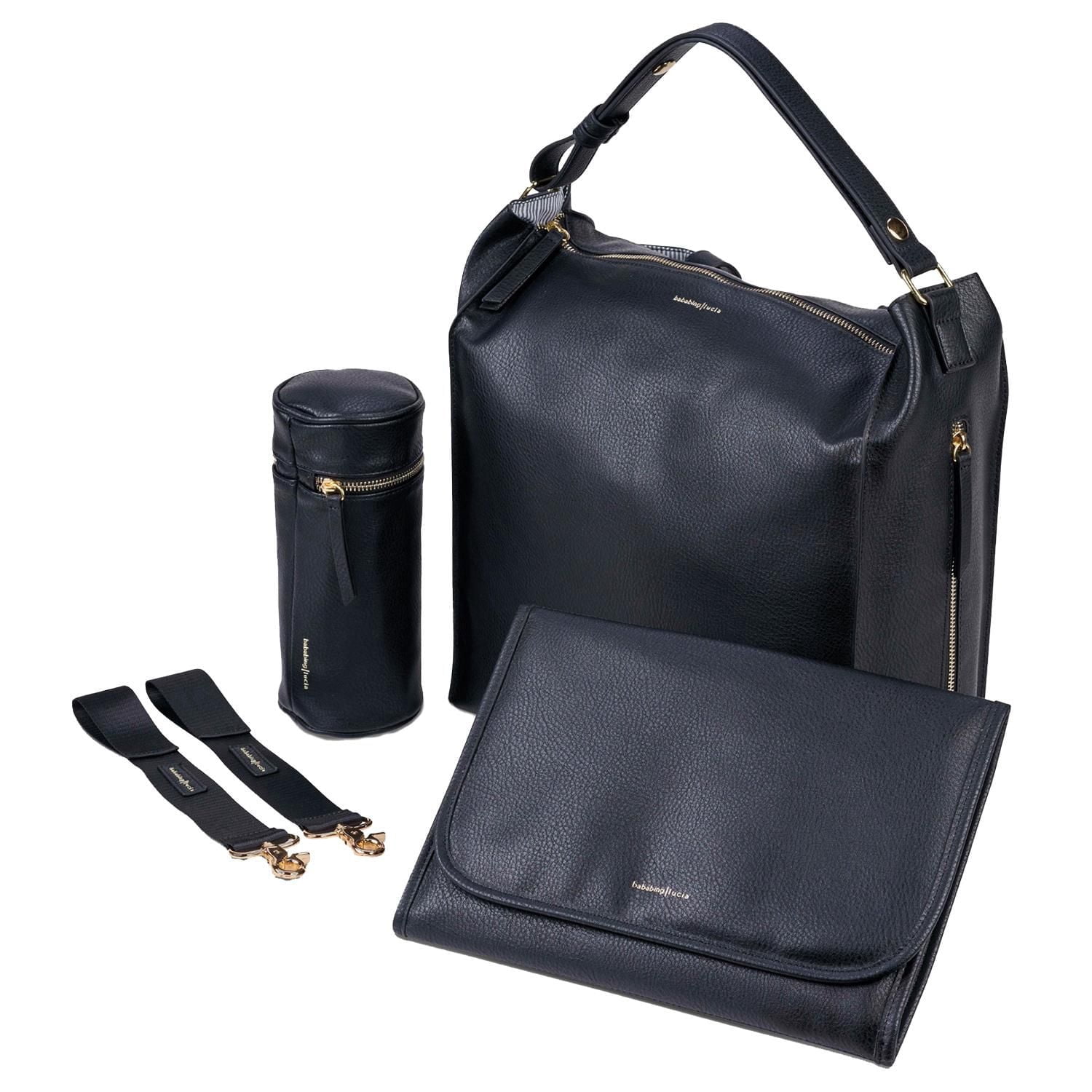 Bababing Diaper Bag - Lucia Backpack - Grey Blush - Luxury Slouch Style - Multi Carry: Shoulder Strap to Backpack - Vegan Leather - Two Insulated Bottle Holders, Large Wipeable Changing Mat, Stroller