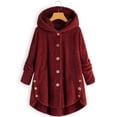 thumbnail image 2 of Qertyioot Women Plus Size Button Plush Tops Hooded Loose Cardigan Wool Coat Winter Jacket, 2 of 8