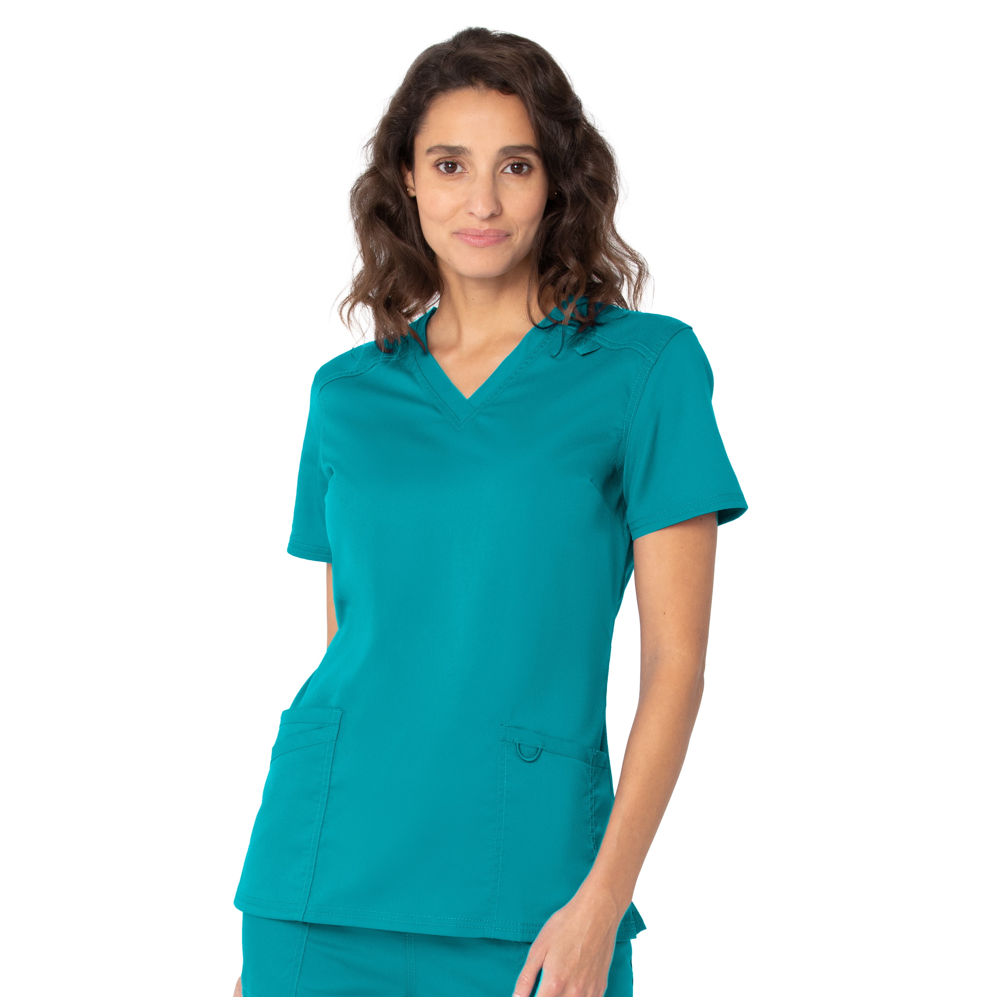 Landau ProFlex Haut de Sarrau pour Femmes : 3 Poches, Coupe Moderne Ajustée, Col en V Extensible 4169