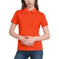 thumbnail image 1 of FRSASU Polos pour Femmes à Manches Courtes, Boutons, Col à Revers, Hauts d'Été, Tenue de Bureau Décontractée, T-Shirts Basiques, Orange m(m), 1 of 6
