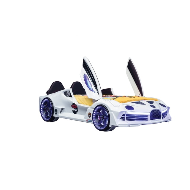 Aero Extreme Twin Race Car Bed with Led Lights & Sound Fx, Free Mattress Included, Children's Racing Theme Bed