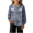 thumbnail image 1 of RXMEKW Blouse à Paillettes Scintillantes à Manches Longues pour Filles, Haut Décontracté à Col Rond, Mélange Polyester Spandex, 1 of 7