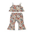 thumbnail image 1 of Toddler Baby Girls 2 Piece Summer Outfits Floral Print Halter Ruffle Crop Top and Flared Pants Set Pink 4-5 Years, 1 of 8