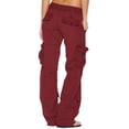 thumbnail image 3 of Jsaierl Womens Cargo Pants Elastic Waisted Button Straight Wide Leg Pants Solid Color Lightweight Running Trousers with Flap Pockets, 3 of 6