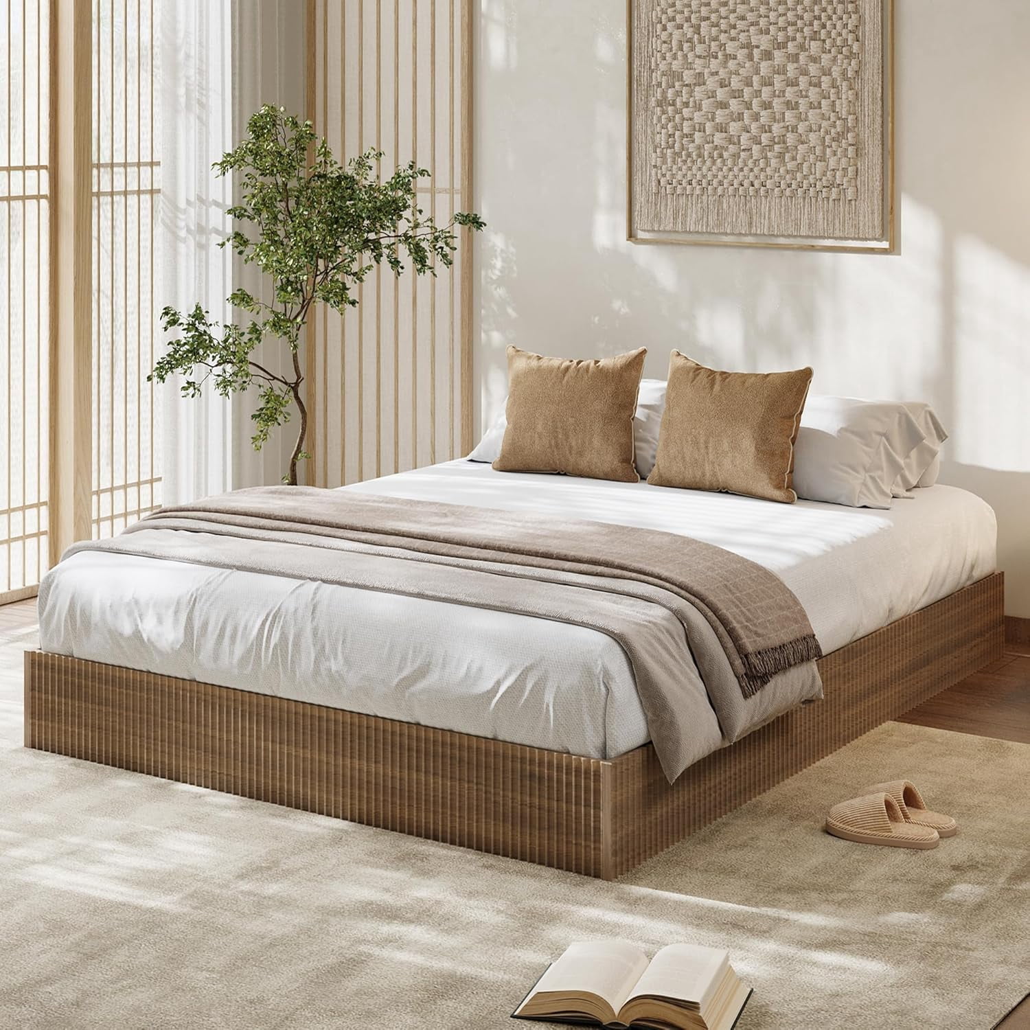 Healthy Design Frame Full Platform Bed No Box Spring Needed Noise-Free Wood Frame with ...