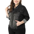 thumbnail image 2 of GRACE & GRANDEUR Women's Plus Size Washed Button Front Frayed Denim Jacket Black 3X, 2 of 7