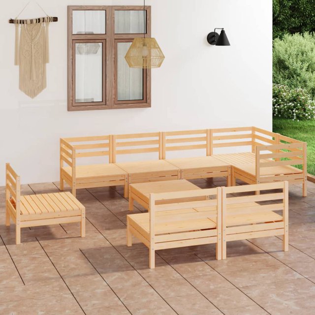vidaXL Ensemble Salon de Jardin 9 Pièces en Pin Massif