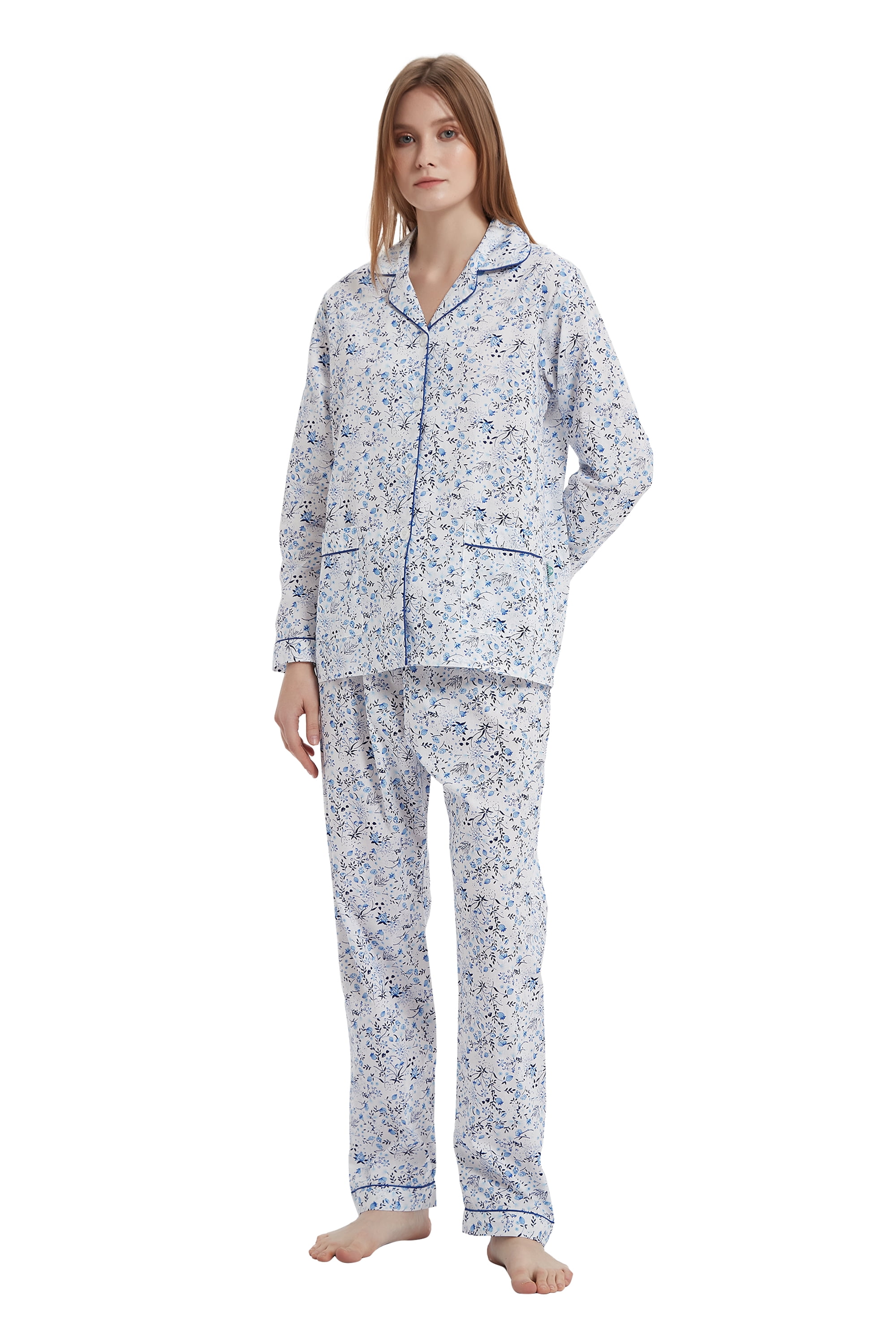 GLOBAL Womens 100% Cotton Pajamas Set Womens PJs Drawstring Sleepwear for Women,S-XXL