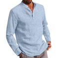 thumbnail image 4 of PENGXIANG Men Solid  Neck Shirt Loose Long Sleeve Blouse, 4 of 4