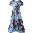 thumbnail image 4 of Jusqu'à 65 % de Rabais! Robes d'Été Mode pour Femmes 2024 Grande Taille pour Imprimé Floral Manches Courtes Robe à Col en V Robes Plissées Fluides, 4 of 5