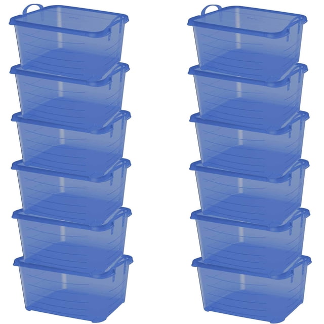 Life Story Bac de Rangement Empilable de 55 Qt, Contenant à Couvercle Léger, Bleu, Lot de 12
