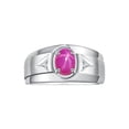 thumbnail image 1 of RYLOS Men's Rings Sterling Silver Classic 7X5MM Oval Gemstone & Diamond Ring Star Ruby July Birthstone Rings For Men, Men's Rings, Silver Rings, Size 10, 1 of 7