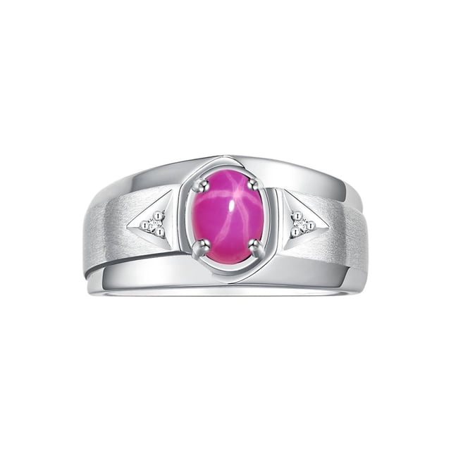 RYLOS Men's Rings Sterling Silver Classic 7X5MM Oval Gemstone & Diamond Ring Star Ruby July Birthstone Rings For Men, Men's Rings, Silver Rings, Size 10