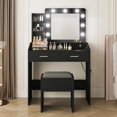 thumbnail image 4 of Vanity Desk with Mirror & Lights, Makeup Table with Charging Station, 3-Color LED, Hairdryer Holder & Storage Shelves, Includes Stool, 4 of 8