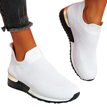 TopLLC Espadrilles à Enfiler pour Femmes en Cuir Souple Respirant Maille Extensible Chaussures de Marche Athlétiques Mode Confort Plateforme Compensée