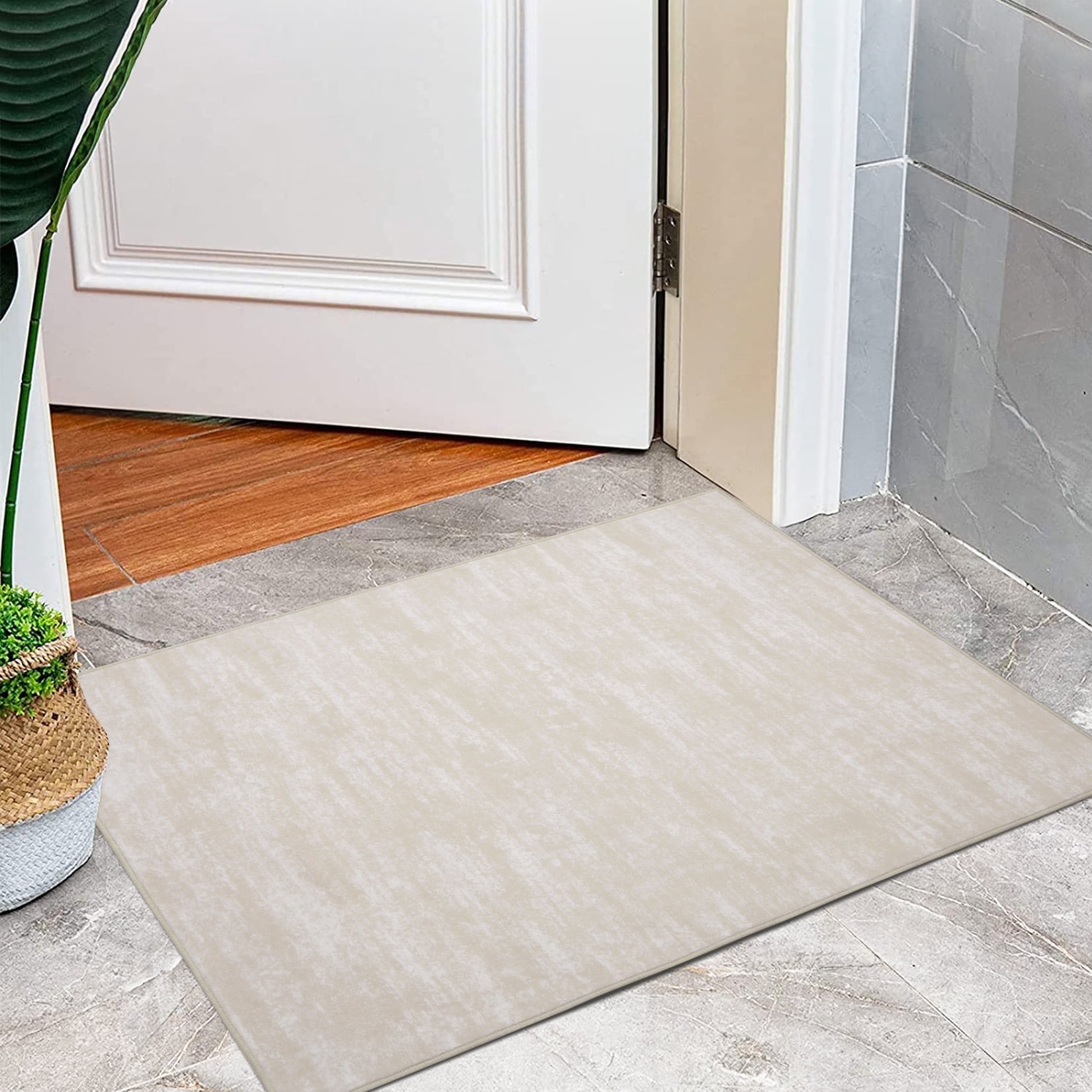 YUSAZENS 2 x 3 Modern Solid Area Rug Machine Washable, Non-Slip Low-Pile Door Mat for Entryway, Laundry, Soft Floor Mat for Home, Office, Living Room Light Beige