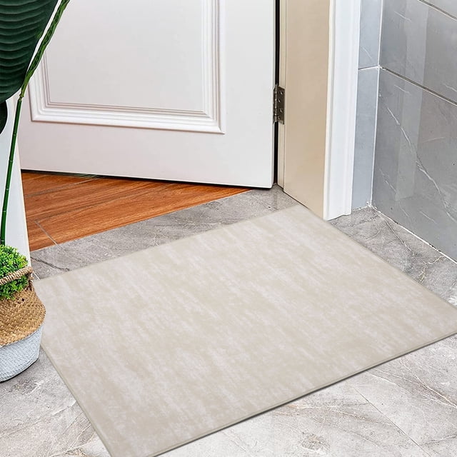 YUSAZENS 2 x 3 Modern Solid Area Rug Machine Washable, Non-Slip Low-Pile Door Mat for Entryway, Laundry, Soft Floor Mat for Home, Office, Living Room Light Beige
