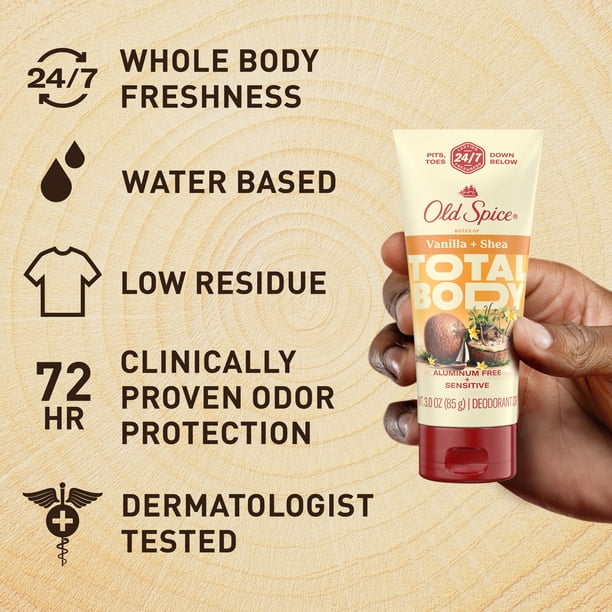 Old Spice Total Body Deodorant Aluminum Free Cream Vanilla + Shea