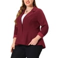 thumbnail image 4 of Agnes Orinda Women's Plus Size Blazer Button Notch Panel Ruffle Peplum Blazers 5X Burgundy, 4 of 7