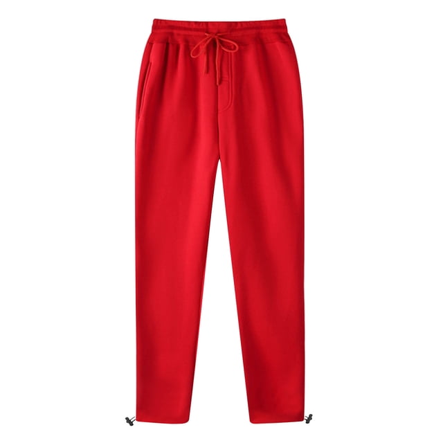RKSTN Mens Pants Loose Soft Sports Leisure Pocket Solid Color Elastic Waist Drawstring Straight Leg Retractable Hem Design Long Pants Outdoor Hiking Workout Pants