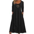thumbnail image 1 of Robes Noires pour Femmes Couleur Unie Manches Longues Robe en Dentelle Patchwork Grande Taille Col Rond Ajustée et Évasée Tendance Vacances Robe Décontractée Maxi Mode Quotidien Blouse Ligne A Dos Nu Robe Plissée,m, 1 of 4