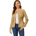 thumbnail image 1 of INSPIRE CHIC Women's Round Neck Collarless Button Down Peplum Denim Jacket, 1 of 6