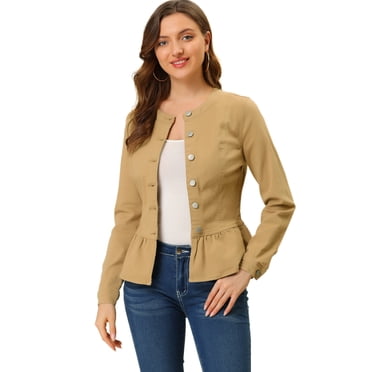 INSPIRE CHIC Veste en Jean Péplum à Col Rond et Boutons pour Femme