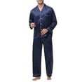 thumbnail image 4 of JMYHOAM Ensembles de Pyjamas pour Hommes Ensembles de Détente pour Hommes Manches Longues Col Rabattu Pyjamas Printemps Soie Soie Glacée Boutons Ensemble de Tenue d'Intérieur Vêtements de Détente, 4 of 7