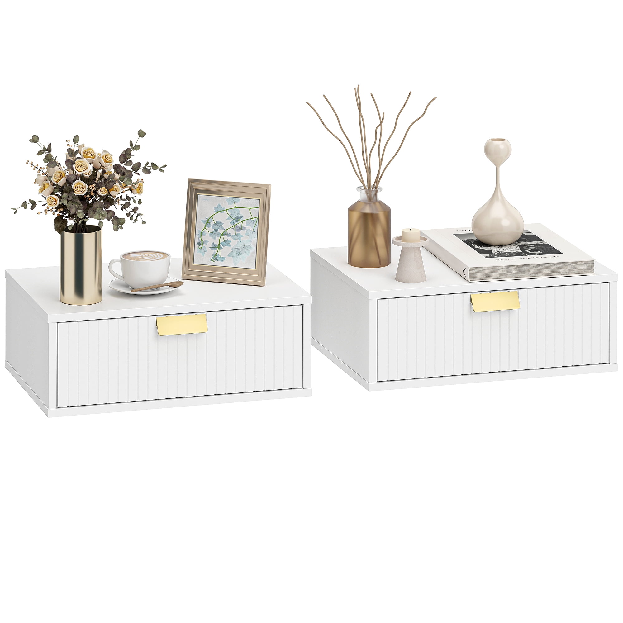 HOMCOM Floating Nightstands Set of 2, Bedside Tables White