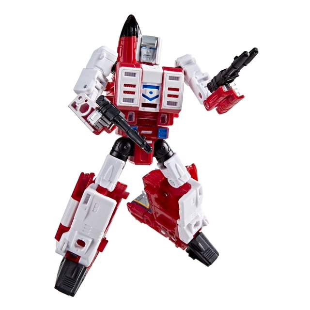 Transformers Âge des Primes Aerialbot Fireflight Figurine d'Action en pose Dynamique, Mettant en Vedette un robot de 5,5 Pouces avec Panneaux Blancs et Rouges, Pieds Noirs et Détails de Visage Bleu, Tenant Deux Accessoires blaster Noirs, convertible en mode jet en 17 Étapes et combinable avec d'Autres Figurines Aerialbot pour Former Superion.
