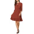 thumbnail image 1 of INSPIRE CHIC Juniors Layered Ruffle Hem 3/4 Sleeves Smocked A-Line Chiffon Dress, 1 of 6