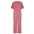 thumbnail image 5 of Pisexur Ensemble 2 Pcs pour Femme en Coton et Lin pour Femmes, Chandail à Manches Courtes avec Cordon, Pantalon Long, Survêtement, Ensemble Jogger, Pantalon Uni, Tenue Décontractée Deux Pièces, 5 of 5