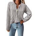 thumbnail image 1 of Women‘s Long Sleeve Open Front Cable Knit Crop Cardigans V Neck Button Sweaters with Pockets, 1 of 6