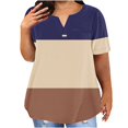 thumbnail image 1 of Timegard Plus Size Top for Women Notched V Neck Drop Shoulder Color Block Short Sleeve Casual Blouse, 1 of 5