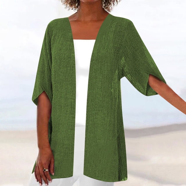 Cardigans Légers pour Femmes Mode Cardigan Décontracté Couleur Unie Manches Mi-Longues Sans Capuche en Liquidation