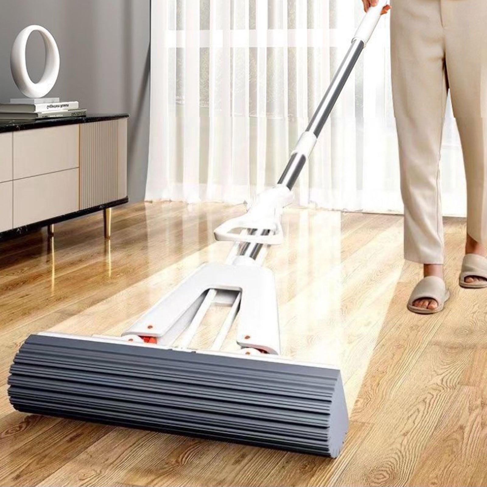Suncoda Sponge Mop, Sponge Rubber Mop for Household Cleaning New Water Absorbing Folding Floor Mop Without Hand Washing