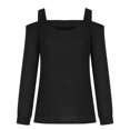 thumbnail image 4 of Pisexur Crewneck Shirts for Women Solid Color Off-shoulder Patchwork Tunic Tops Halter-Neck Long Sleeve Compression Shirts Athletic Tight Workout Top, 4 of 5