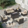 thumbnail image 1 of Kullavik Patio Furniture Sectional Sofa Set 7-Pieces PE Rattan Patio Conversation Set w/43in Gas Fire Pit Table, Outdoor Furniture with 55000 BTU Propane Fire Pit, Sand, 1 of 6