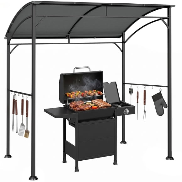 Outsunny Pavillon de Barbecue 7 Pieds x 5 Pieds avec Crochets et Cadre en Acier Gris Anthracite