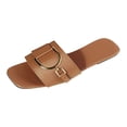 thumbnail image 1 of IUJSOY Womens Flat Sandals Summer Comfortable Square Open Toe Slip on Leather Slide Sandals, 1 of 5