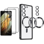 For Samsung S23 FE Case, [Samsung Galaxy S23 FE Case With Screen Protector] Magnetic Shockproof Drop Protective Translucent Clear Back Phone Bumper Cover, Black