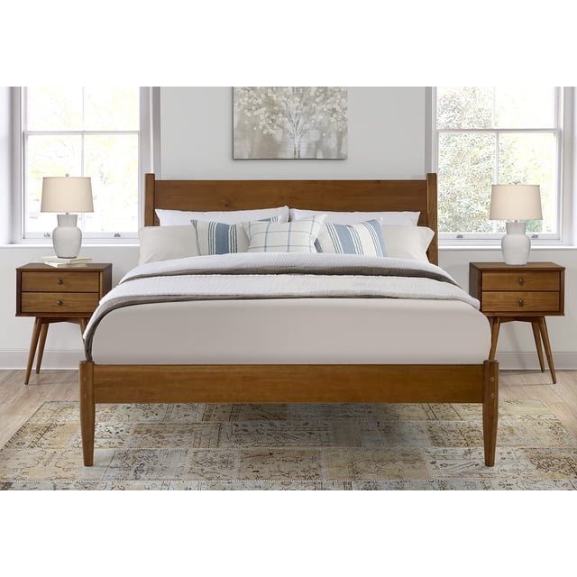 Mid-century Panel Bed - King Size - castanho Finish