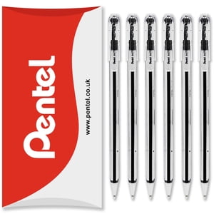 Pentel BK77 Superbes stylos à bille - 0.7mm Nib - Encre noire - Boîte de 6 dans l'emballage d'oreiller
