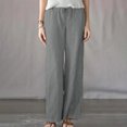 thumbnail image 1 of LSLJS Pantalon Grand Décontracté pour Femmes, Printemps, Couleur Unie, Taille Élastique, Coton et Lin, Polyvalent, Jambe Droite, Pantalon de Travail pour Femmes, 1 of 6