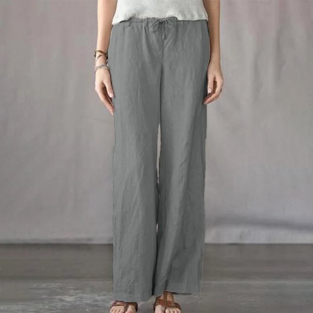 LSLJS Pantalon Grand Décontracté pour Femmes, Printemps, Couleur Unie, Taille Élastique, Coton et Lin, Polyvalent, Jambe Droite, Pantalon de Travail pour Femmes