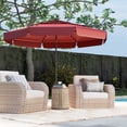 thumbnail image 1 of Costway 10 FT Solar Patio Umbrella with 32 LED Lights 3-Tier Vented Top & Ruffles Red, 1 of 10