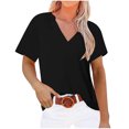 thumbnail image 1 of Birdeem Mode Femmes Décontracté Uni Chandail à Enfiler Col en V Manches Courtes T-Shirt Hauts Blouse, 1 of 5