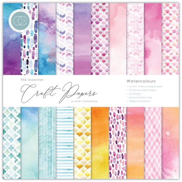 Craft Consortium Bloc-Notes en Papier Recto Verso 12"X12 Pouces 30/paquet - Aquarelles, 20 Modèles