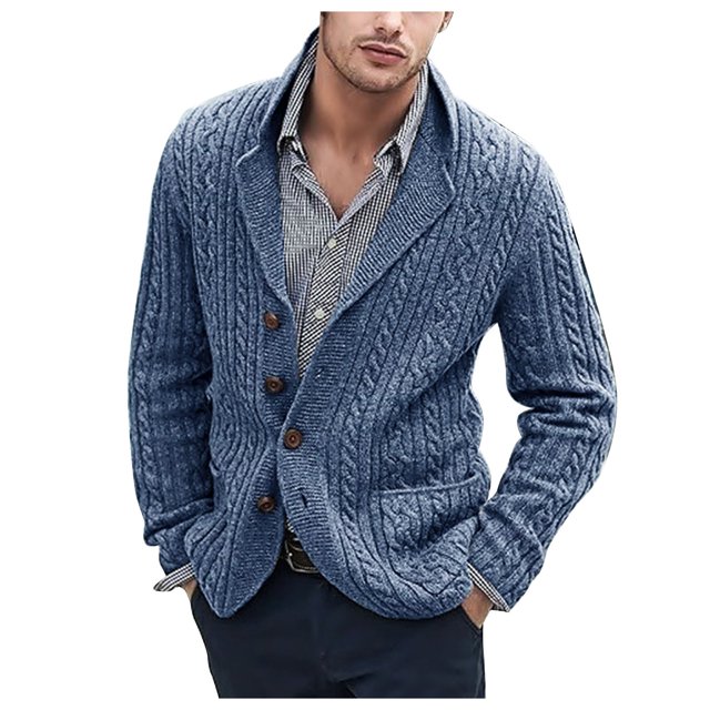 Dvkptbk Sweater Man Fashion Long Sleeve Wool Sweater Wool Sweater Button Pocket Knit Tops Clothes on Clearance